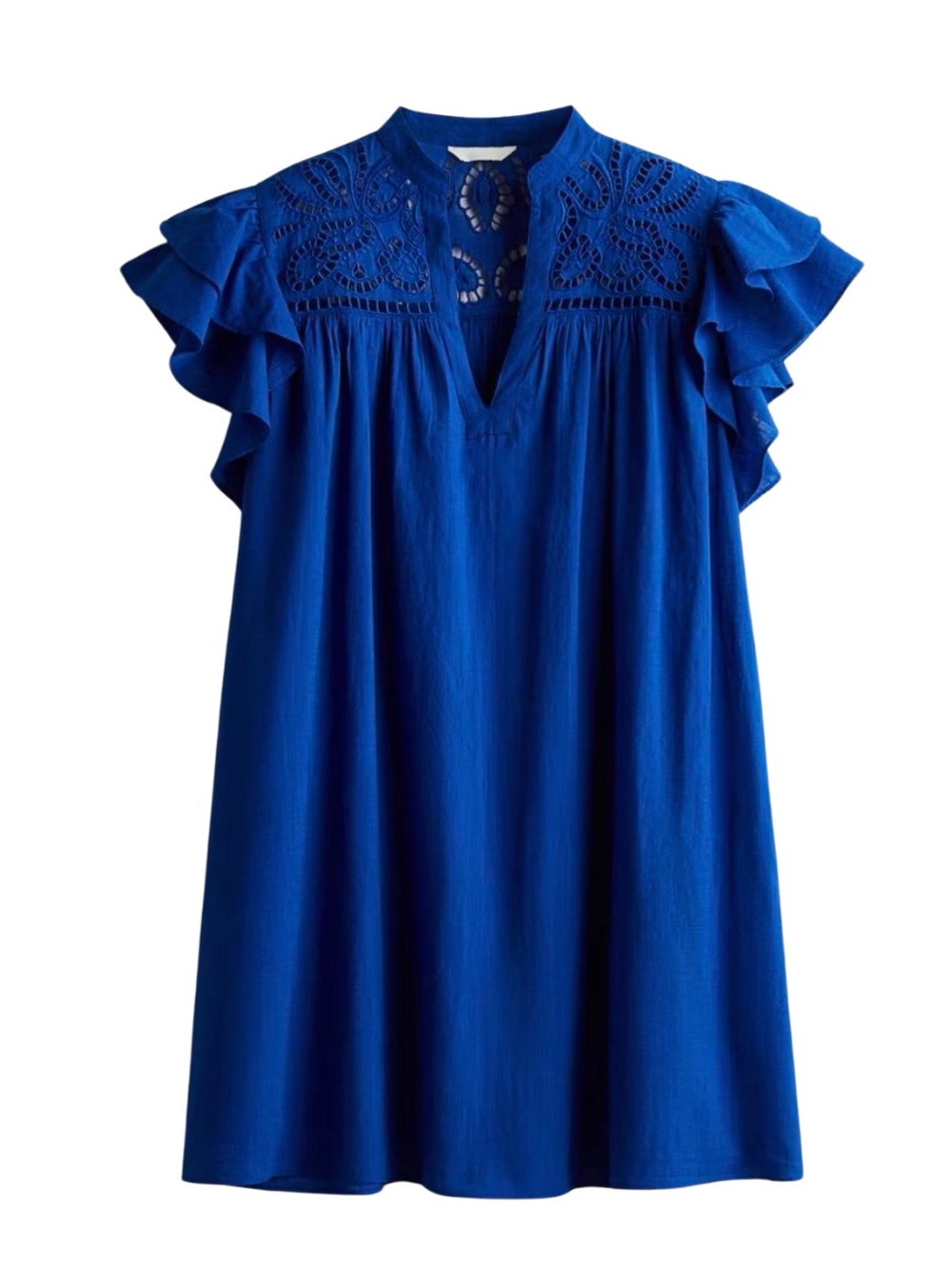 H&M Cotton Royal Blue Flutter Sleeve Mini Babydoll Shift Dress